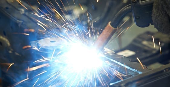 Close up of a worker welding